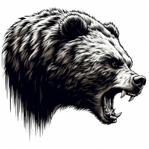 Foto testa di orso nero isolata su sfondo trasparente schizzo grafica vettoriale illustrazione monocromatica