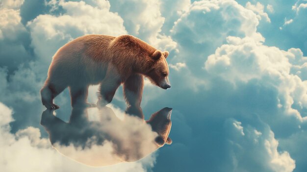 Black bear walking on the clouds in the sky Wallpaper