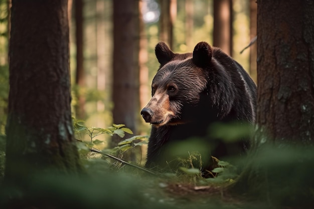 A black bear in the woods in the forest
