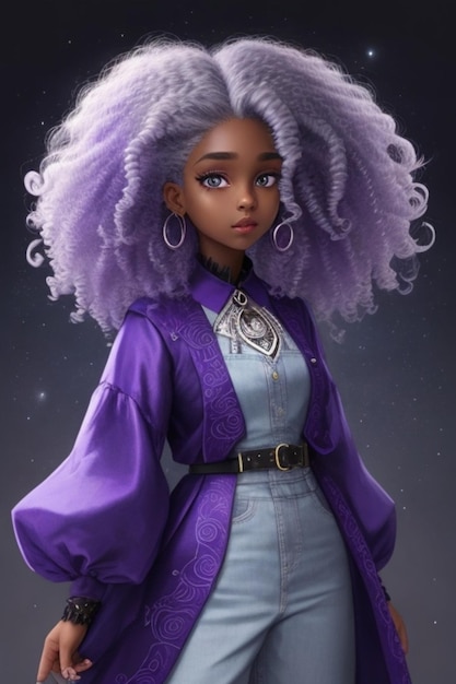 Black beautiful girl with purple hair