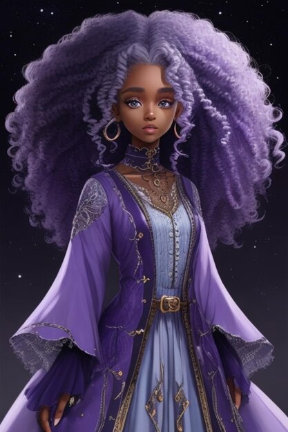 Black beautiful girl with purple hair