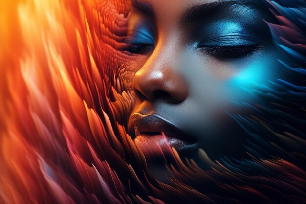 Black beautiful young woman portrait with digital holografic effect