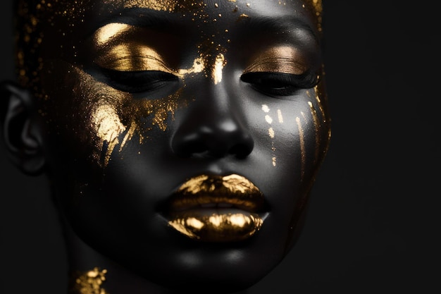 The black beauty with gold eyes in the style of bio art AI generated