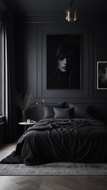 Photo black bedroom design stylish