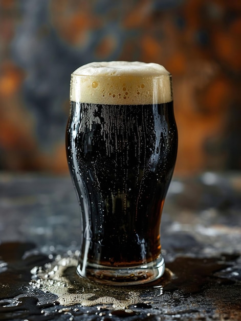 Photo black beer pint on a table