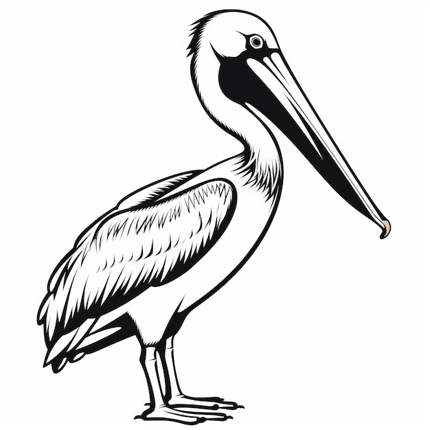 Photo black and beige pelican graphic illustration on white background