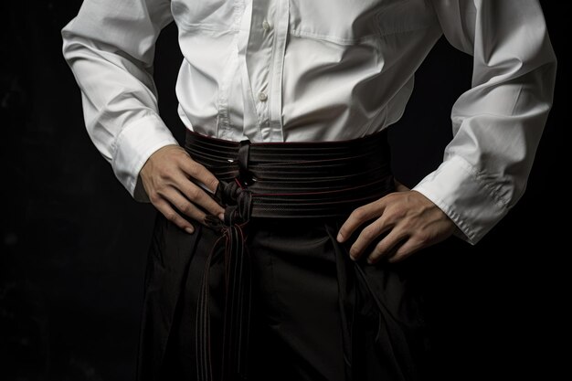 Photo a black belt tied around a white kung fu uniform