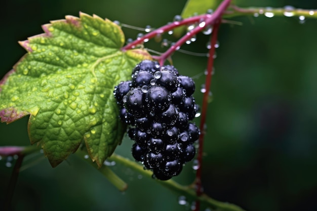 Black berrries hanging on a tree