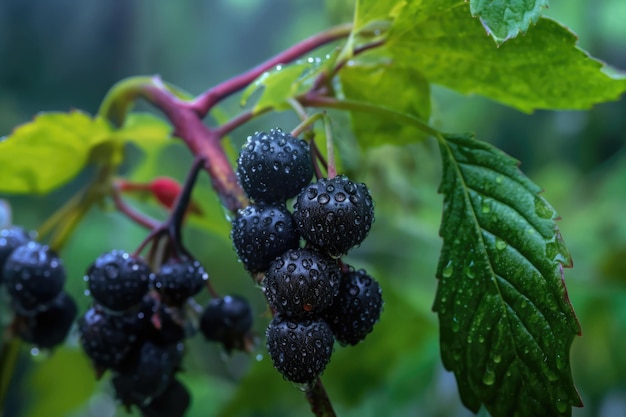 Black berrries hanging on a tree