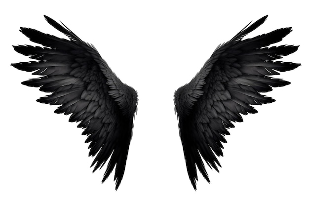 Крылья черной птицы или ангела изолированы на белом фоне