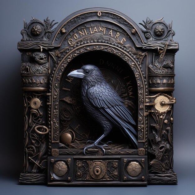 a black bird is in a frame with a bird in it