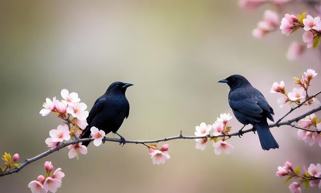 Black Bird Perched on a Branch Painting