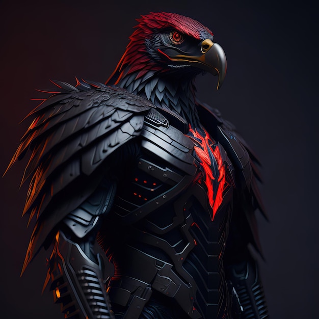 A black bird with a red heart on its chest