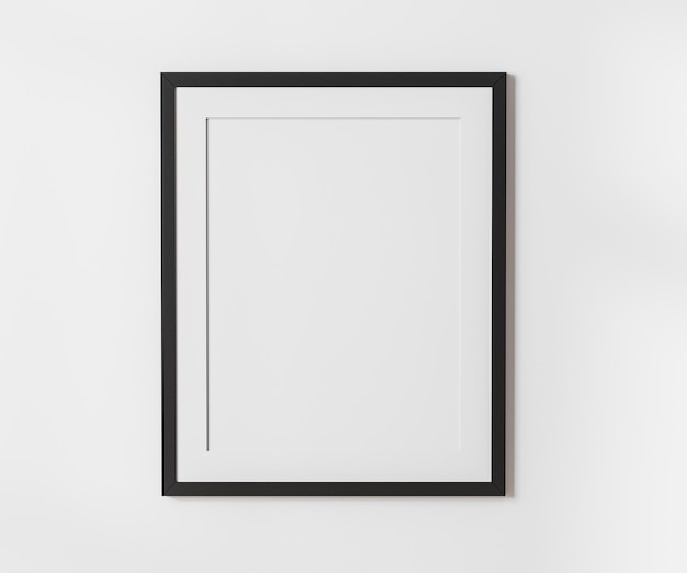 흰색 벽 모형 45 비율 40x50cm 16 x 20인치 포스터 프레임 모형 3d 렌더링에 매트가 있는 검은색 빈 프레임
