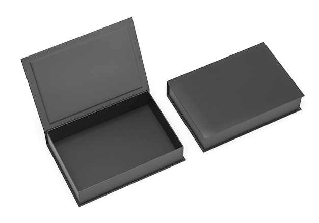 Фото Черный пустой жесткий картон прямоугольная книжная коробка макет шаблона для презентации брендов, 3d визуализация