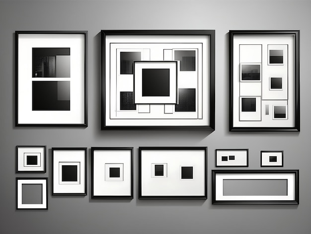 Black blank photo frame set Vector empty pictures on wall Generate Ai