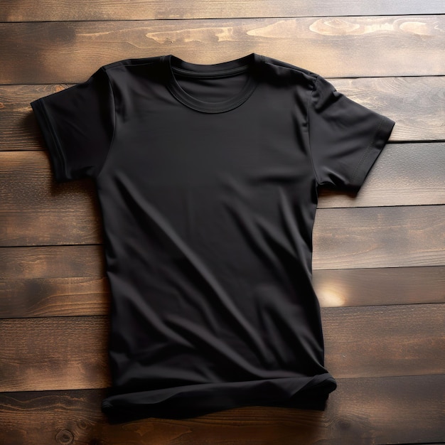 Black blank tshirt on dark wood wall