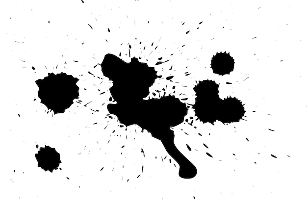 Photo black blot on a white background. spots of black ink on a piece of paper.