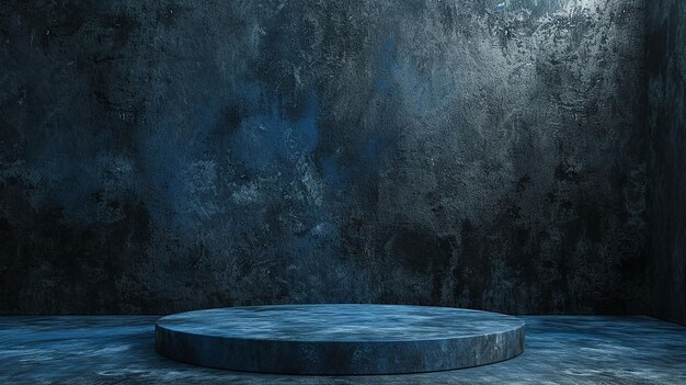 Black and blue abstract cement step wall or podium and studio room interior texture for display