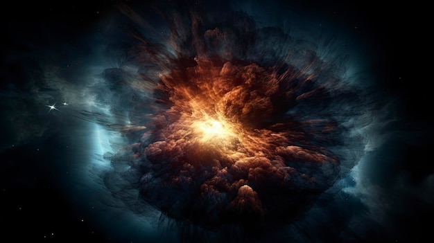 A black and blue background with a large explosion in the center.