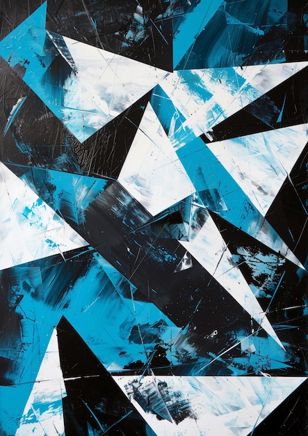 Black and Blue Geometric Acrylic Paint on Canvas