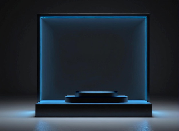 a black and blue illuminated display case