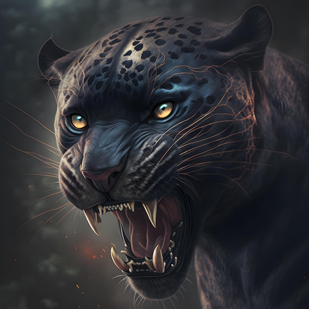 A black and blue jaguar with a black face.