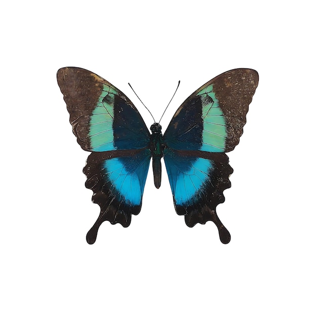 Black and Blue Morpho Butterfly on a White Background