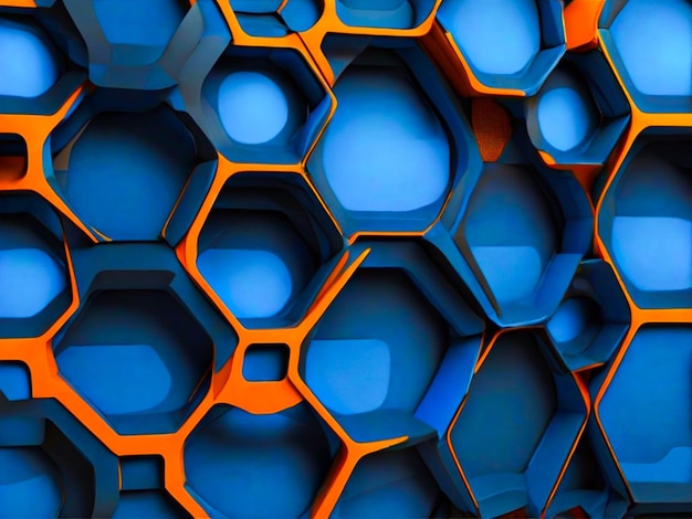 Photo black blue and orange hexagons 3d illustration modern background