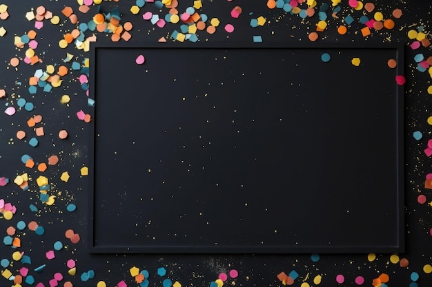 Black board decorations and confetti on black background AI generated illustration