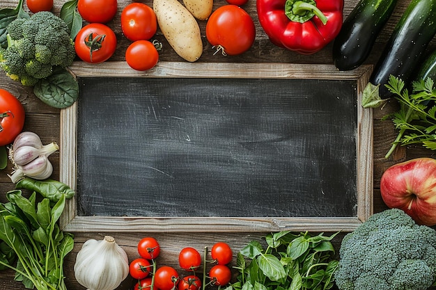 その上に野菜が書かれている黒い板の黒い板