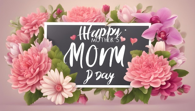 Photo a black board with pink flowers and a message that says happy mothers day