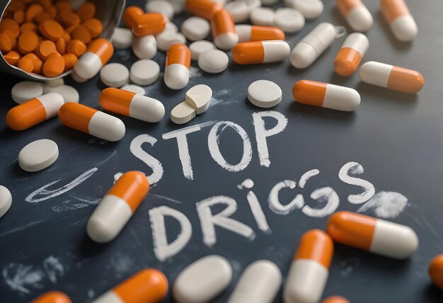 Photo a black board with the words stop drugs written on it