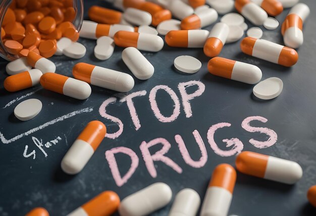 Photo a black board with the words stop drugs written on it