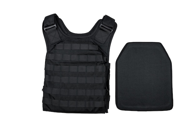 Photo black body armor and ballistic insert isolated on white background