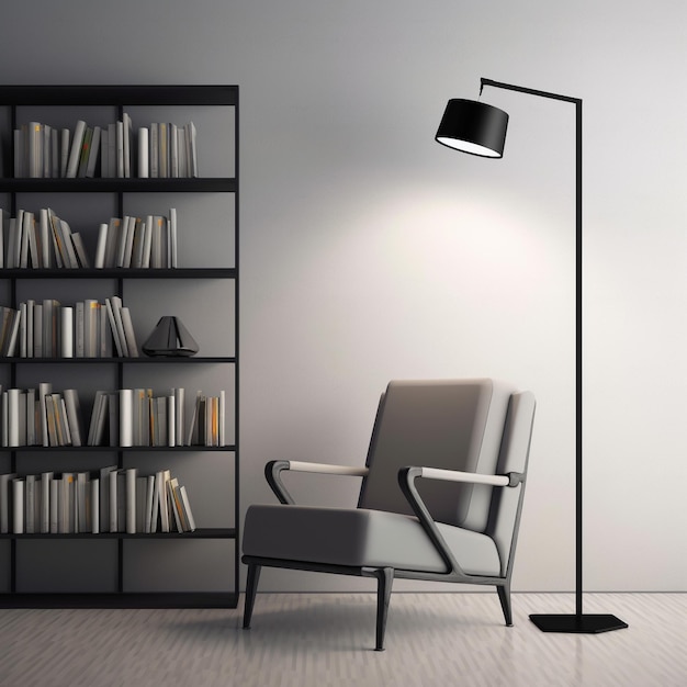 A black bookcase with a lamp and a bookcase with bookshelf