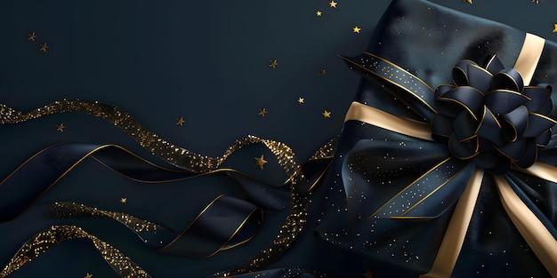 Black bow with gold stars on a dark background 3d rendering