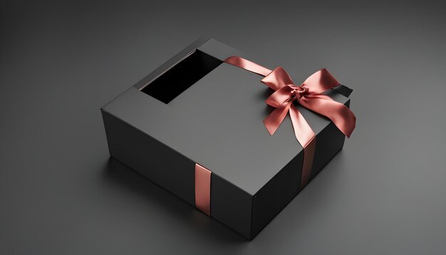 Foto visualizzazione superiore della scatola nera modello di scatola di natale sfondo nero
