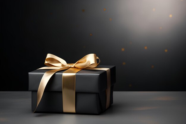 Premium AI Image | A black box with gold ribbon on a dark surface