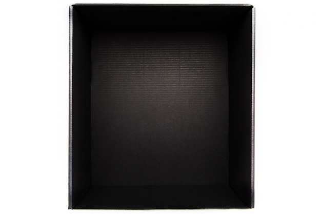 Black box without cover on white, view from the inside