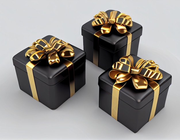 Black boxes with a gold bow. Generative ai