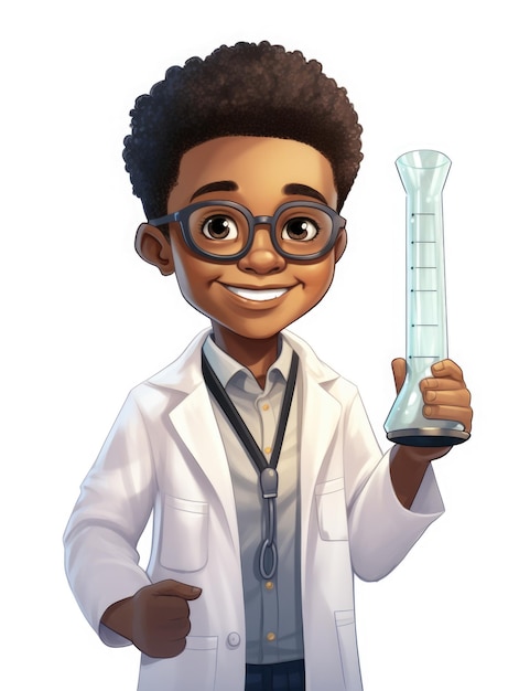 A black boy as a scientist holding a test tube in his hands