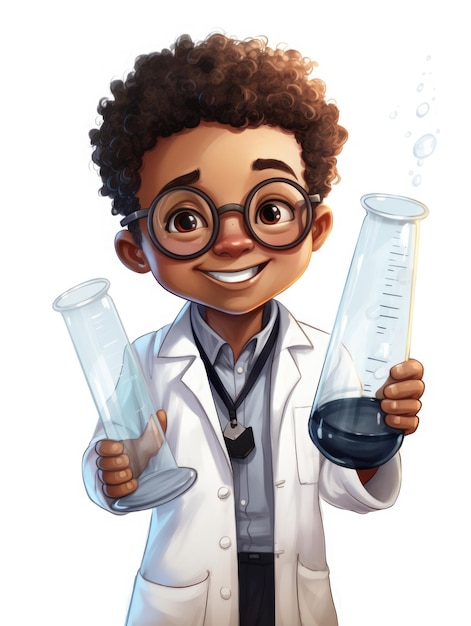 A black boy as a scientist holding a test tube in his hands