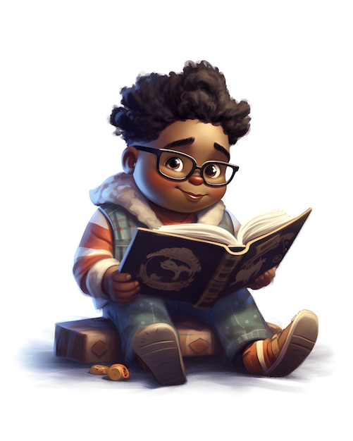 A black boy reading a book