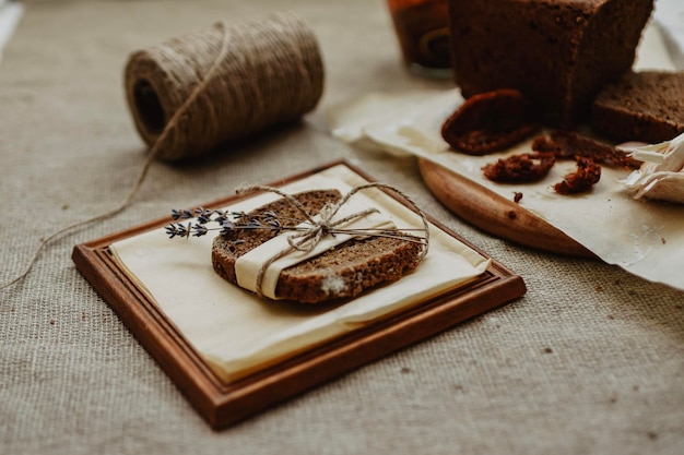 black bread on rustic table