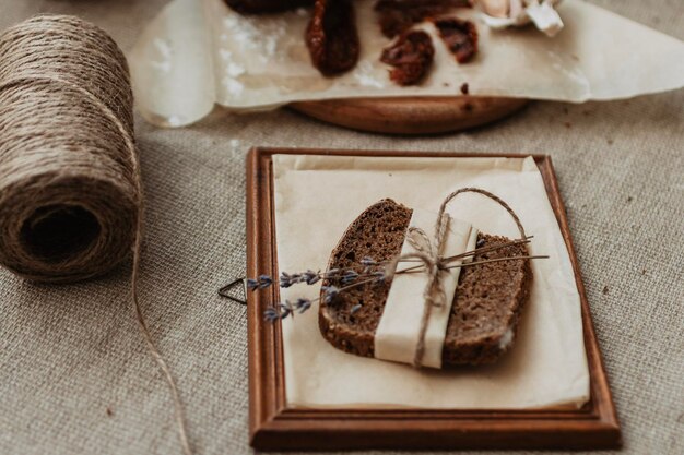 black bread on rustic table