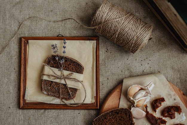 black bread on rustic table