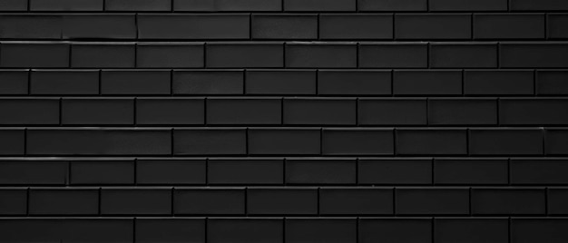 Black brick subway tiles ceramic wall texture wide tile background banner panorama seamless pattern