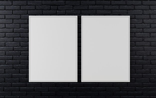 Photo black brick wall, dark background for design, mock up poster on wall, 3d rendering