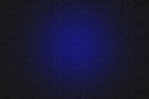 Il muro di mattoni neri è naturale con luce blu neon